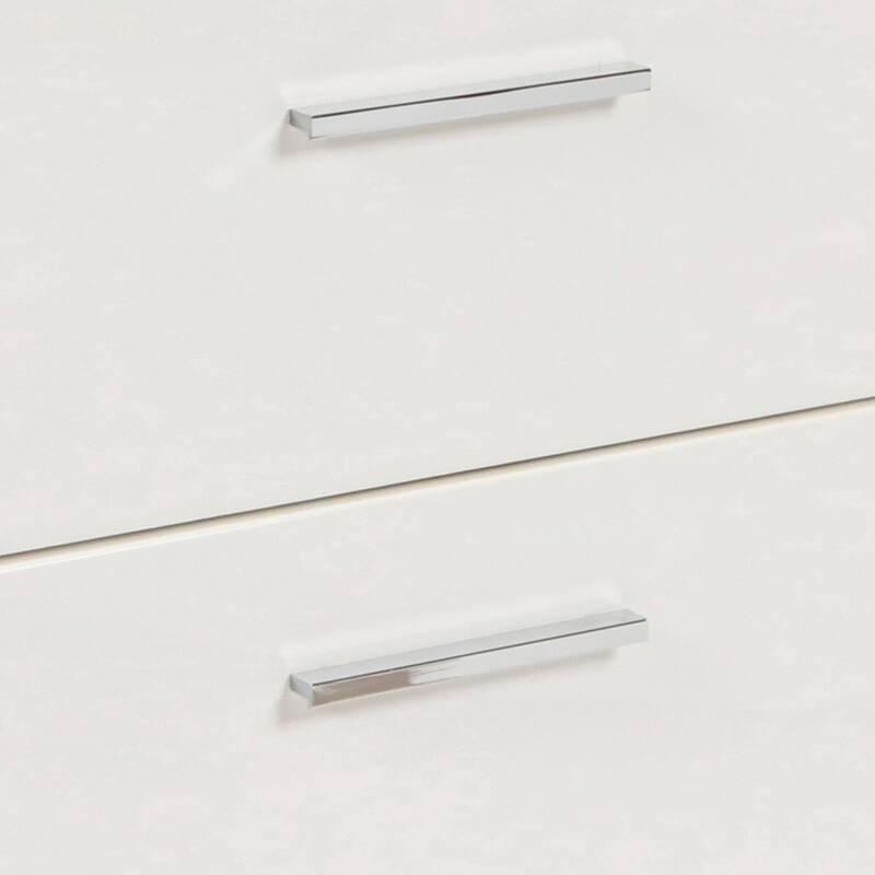 2 Drawer Wooden Nightstand with Metal Base and Bar Handles, White