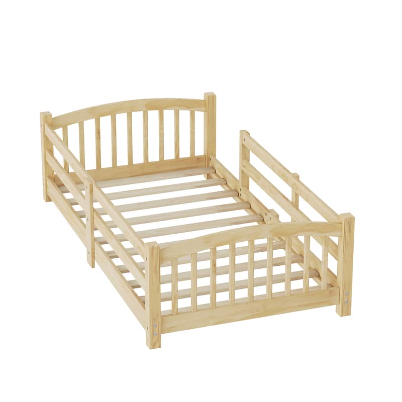 Solid Wood Floor Bed Montessori Bed with Safety Guardrails Without Door