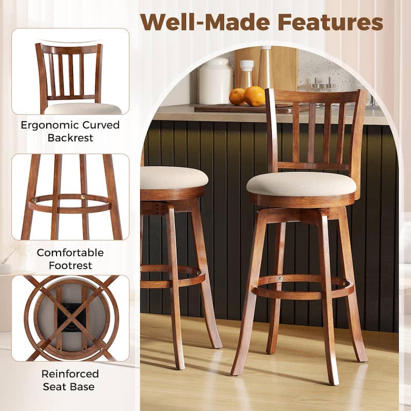 Gymax 30.5'' Swivel Barstools Set of 4 w/Backrest & Upholstered Seat