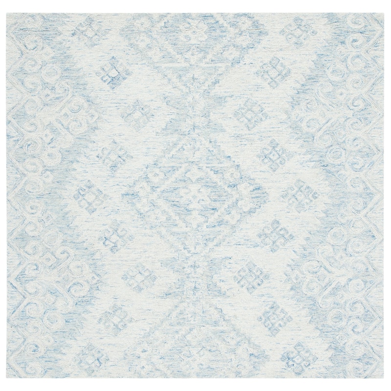 SAFAVIEH Handmade Micro-Loop Stella Modern Wool Rug - 5' - 5' Square - Ivory/Blue
