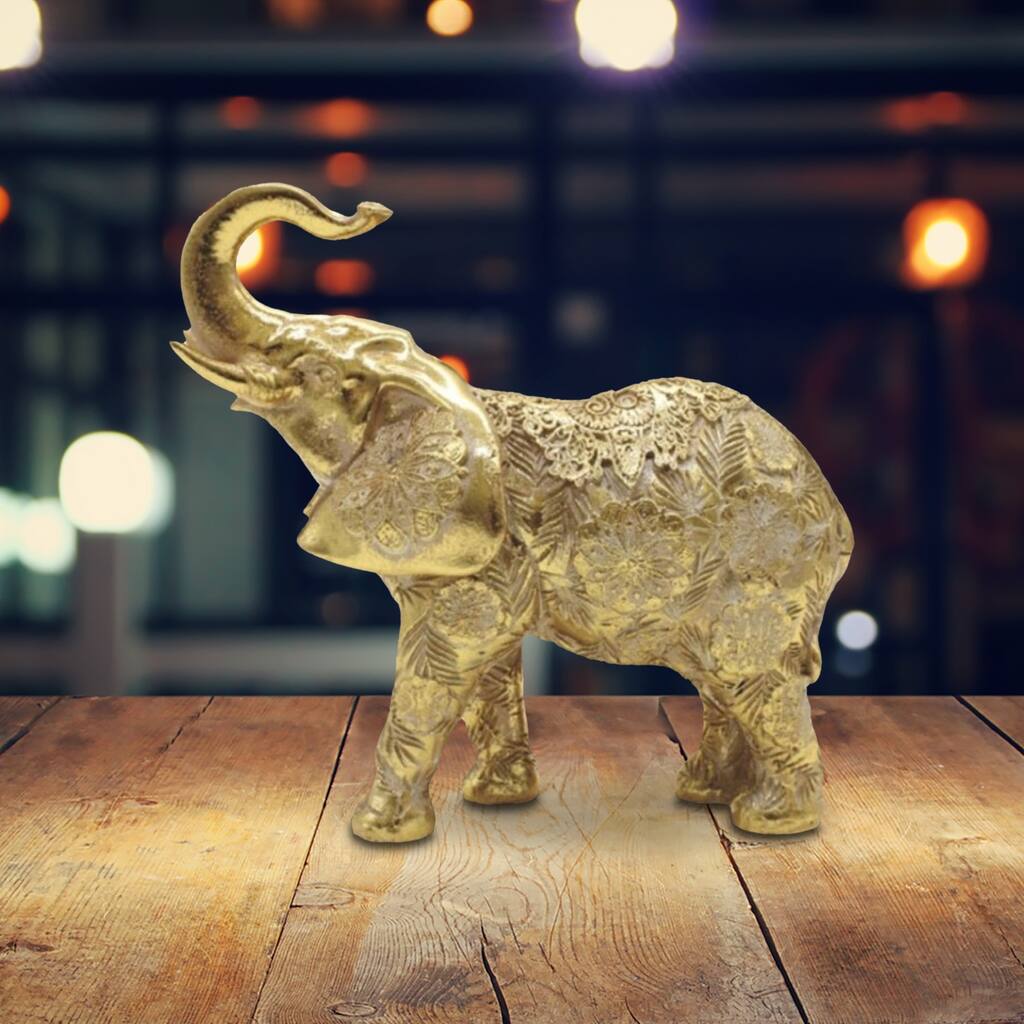 ICE ARMOR 6.25"W Gold Thai Elephant with Trunk Up Figurine
