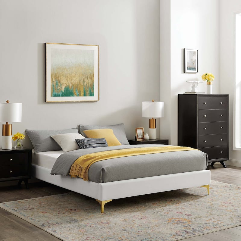 Sutton King Performance Velvet Bed Frame - White