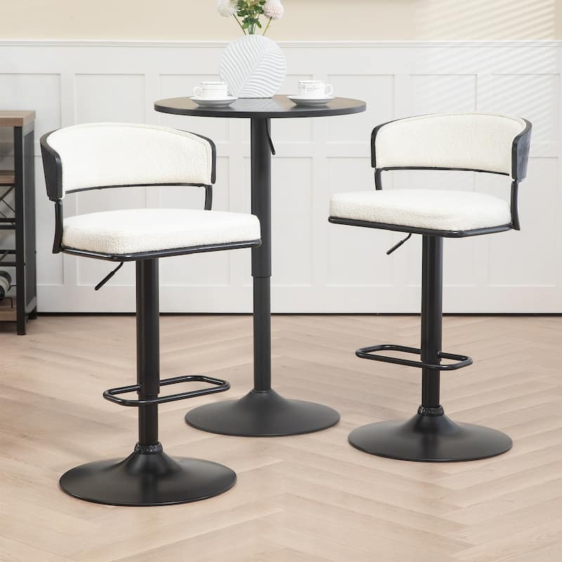 Bayle White Boucle Fabric Adjustable Swivel Bar Stool with Iron Pedestal