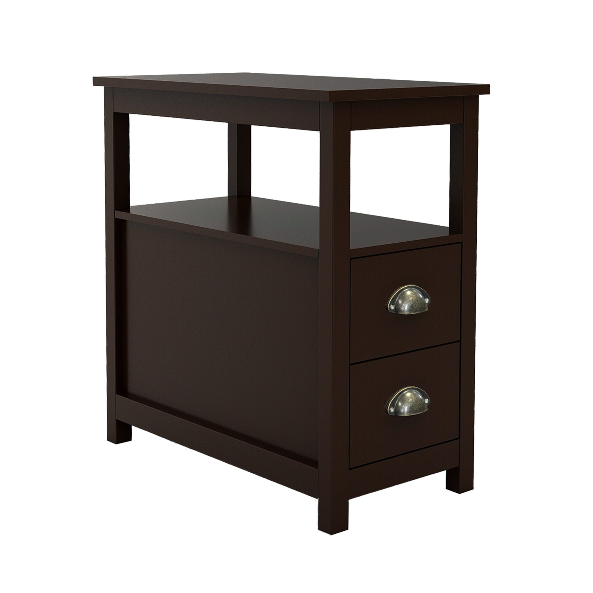 2-Tier Storage Night Stand Open Shelf End Table Sofa Side Display Cabinet Walnut 