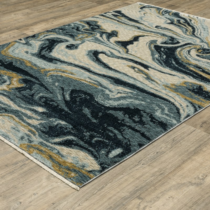 Style Haven Caiden Contemporary Abstract Waves Navy Blue/ Teal Area Rug