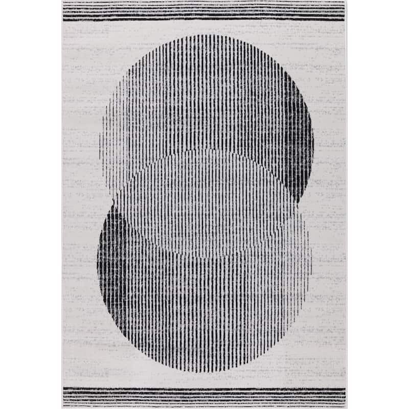 Dream Collection Abstract Circles Black and Grey Rug - 7'11 x 10'7