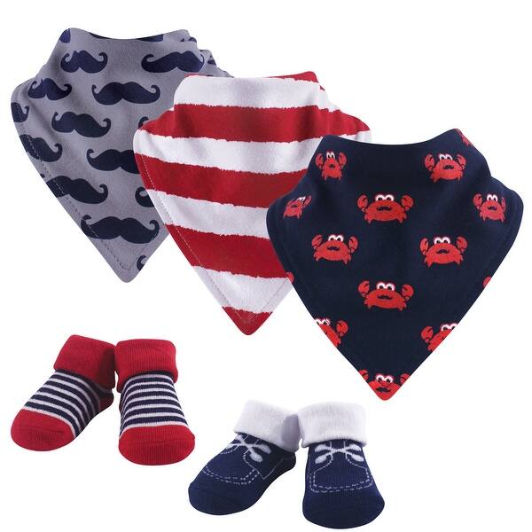slide 1 of 1, Hudson Baby Infant Boy Cotton Bib and Sock Set 5pk, Crab, One Size - Crab - One Size
