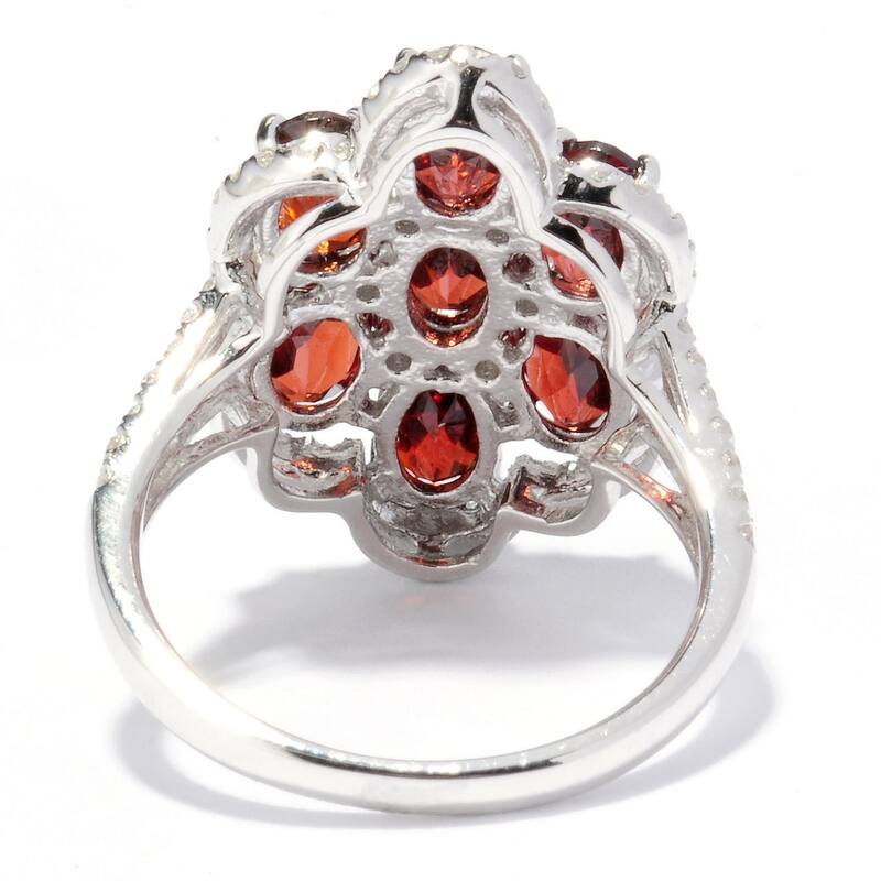 925 Sterling Silver Red Garnet and White Topaz Ring