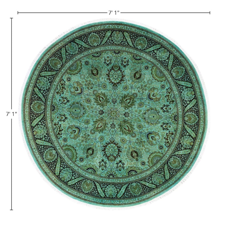 Overdyed One-of-a-Kind Hand-Knotted Area Rug - Green - 7' 1" x 7' 1"