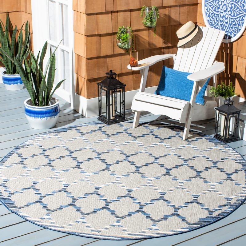 SAFAVIEH Cabana Kaleen Indoor/ Outdoor Waterproof Patio Trellis Rug - 6'7" Round - Grey/Blue