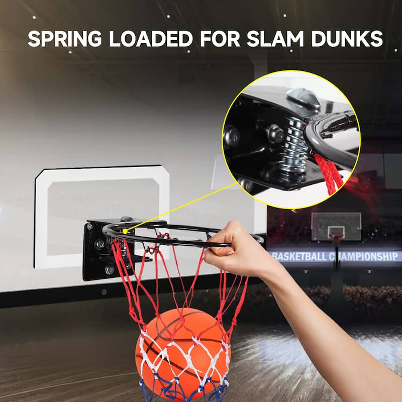 GSE™ 24"x16" Over-The-Door Pro Basketball Hoop with Basketball & Pump, Large Basketball Backboard & Hoop Set