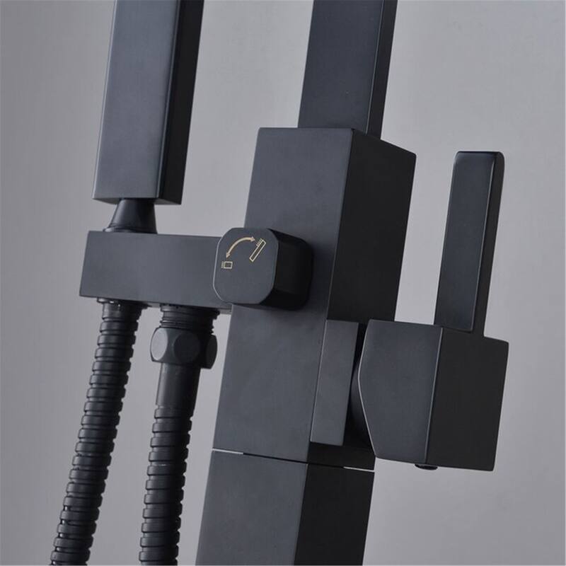 Freestanding Bathtub Faucet Tub Filler Black Floor Mount w/Hand Shower