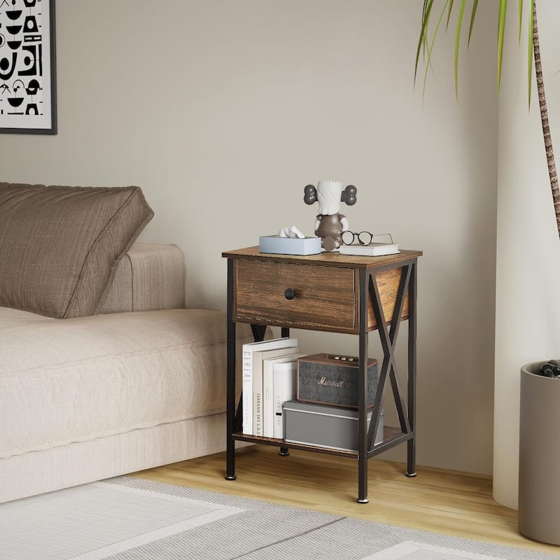 Modern 1-Drawert Nightstands X-Design with Storage Shelf, Set of 2 Nightstands
