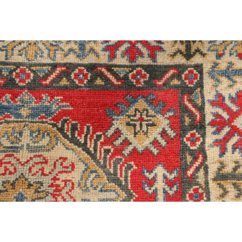 Kazak Accent Rug Handmade Traditional Red Wool Carpet - 3'2" x 4'11"