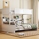 preview thumbnail 1 of 25, Wood Twin XL over Queen Bunk Bed with Shelves, Storage Cabinets, USB Ports, Bunk Bed Frame w/Slats Support, No Box Spring Needed White