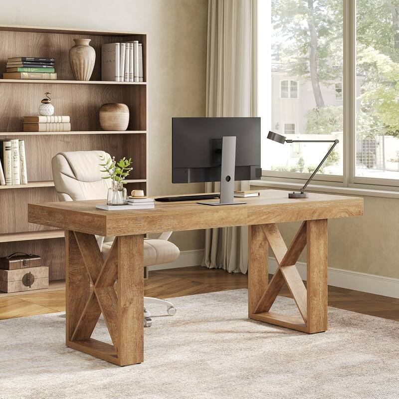 63-Inch Long Wood Computer Desk/Table, Study Writing Gaming Work Executive Desk for Home Office