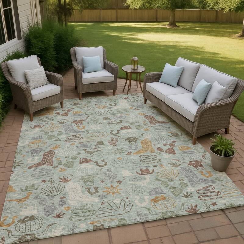 Machine Washable Indoor/ Outdoor Modern Ranch Chantille Rug - Sage - 5' x 7'6"