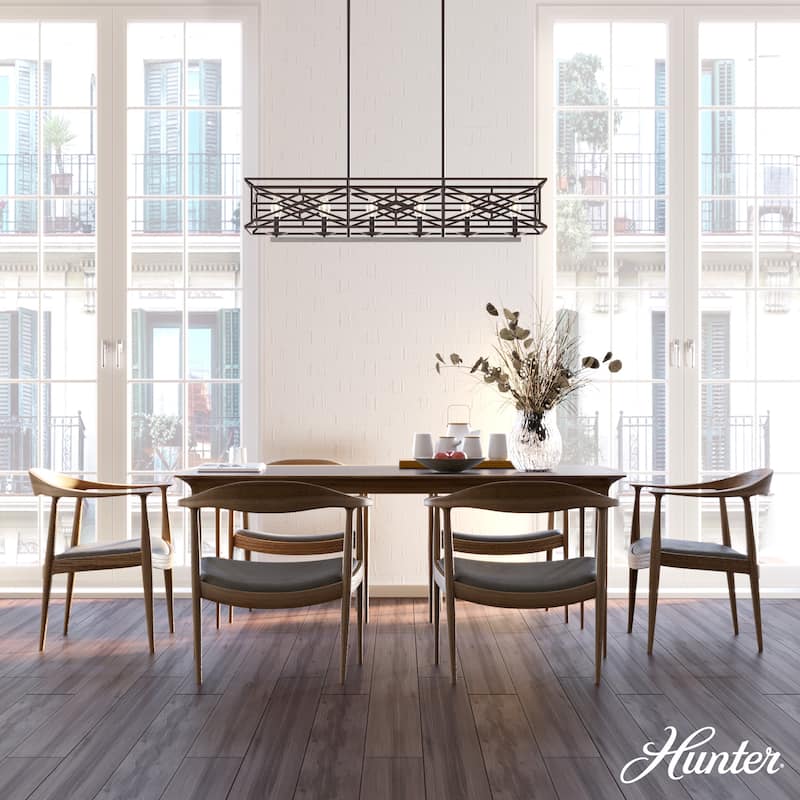 Hunter Langwood 6-Light Linear Chandelier - Dining Room, Kitchen Island, Cage - Contemporary, Modern Farmhouse, Shabby Chic