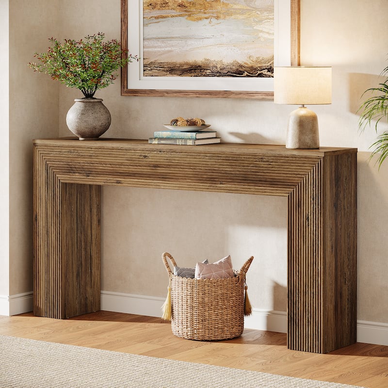 63-Inch Farmhouse Console Table for Entryway, Sofa Table Behind the Couch with Fluted Design - 62.99" W x 11.81" D x 33.46" H