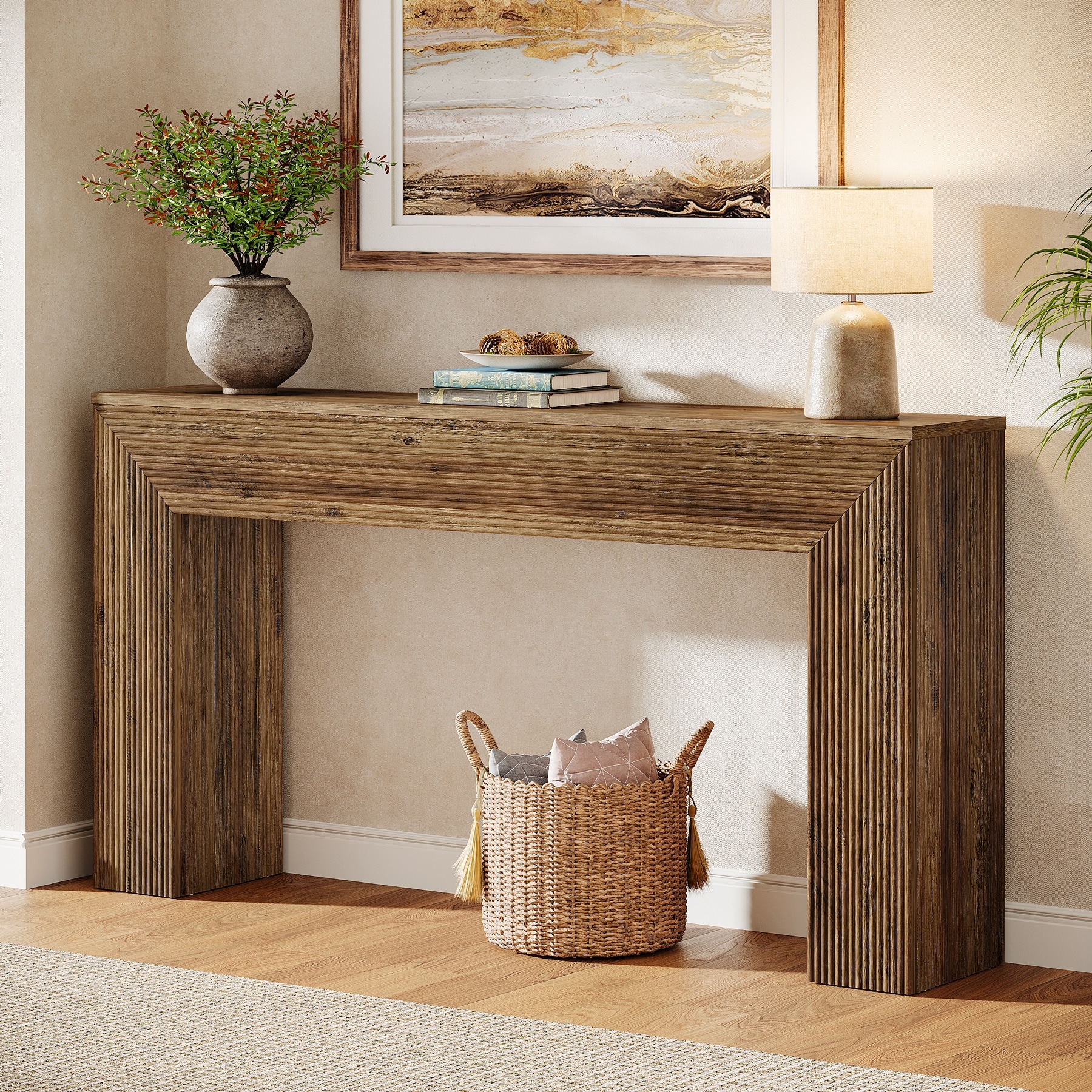 63-Inch Fluted Console Table for Entryway, Long Narrow Sofa Table - 62.99" W x 11.81" D x 33.46" H