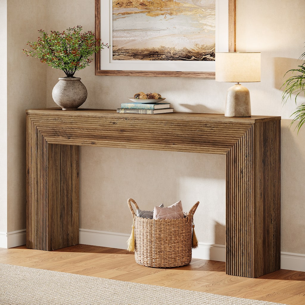 63-Inch Fluted Console Table for Entryway, Long Narrow Sofa Table - 62.99" W x 11.81" D x 33.46" H