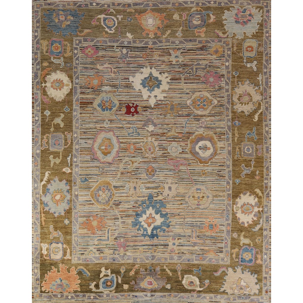 Hand Knotted Oriental 100% Wool Carpet Transitional Floral Multi-Colored Oushak Area Rug - 9' 5'' X 8' 2''