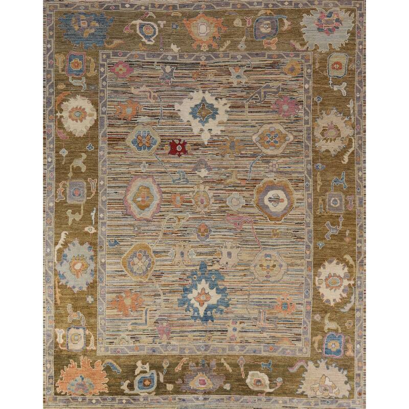Hand Knotted Oriental 100% Wool Carpet Transitional Floral Multi-Colored Oushak Area Rug - 9' 5'' X 8' 2''