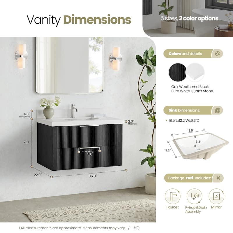 Barcelona Floating Bath Vanity with Quartz Stone Top without Mirror