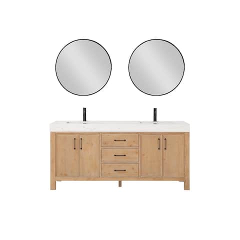 León 72" Double Bathroom Vanity in Fir Wood with Composite top