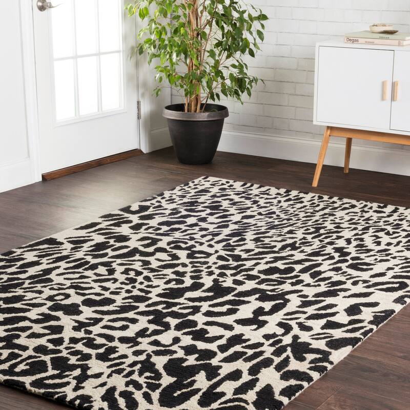 Alexander Home Zawadi Moroccan Leopard Wool Area Rug - 9'3" x 13' - Black / Ivory