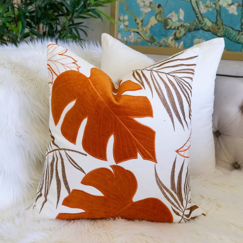 Leaf Pattern Decorative Pillow with Velvet Cover 20x20 Inches