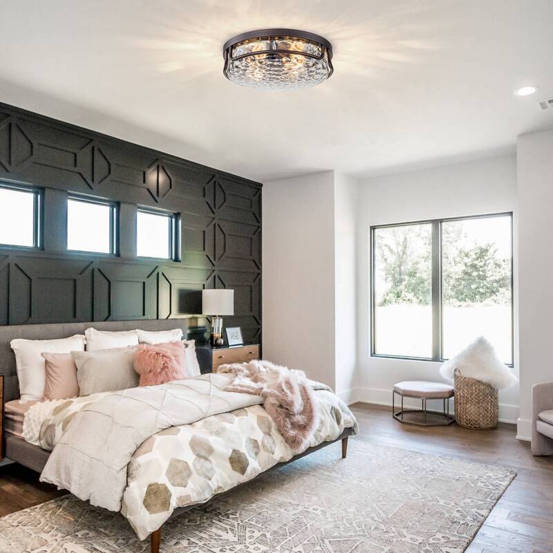 Farmhouse 2-Light Flush Mount Light with Water Ripples Glass