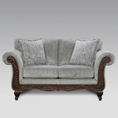 Roundhill Furniture Hernen Carved Wood Frame Loveseat