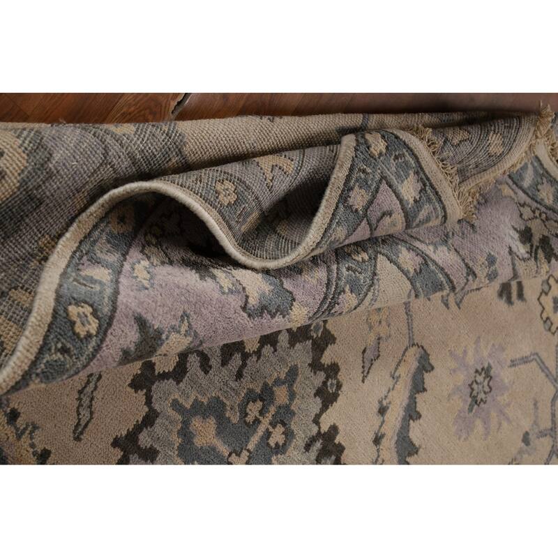 Oushak Indian Area Rug Handmade Beige Floral Wool Carpet - 9'0"x 11'7"