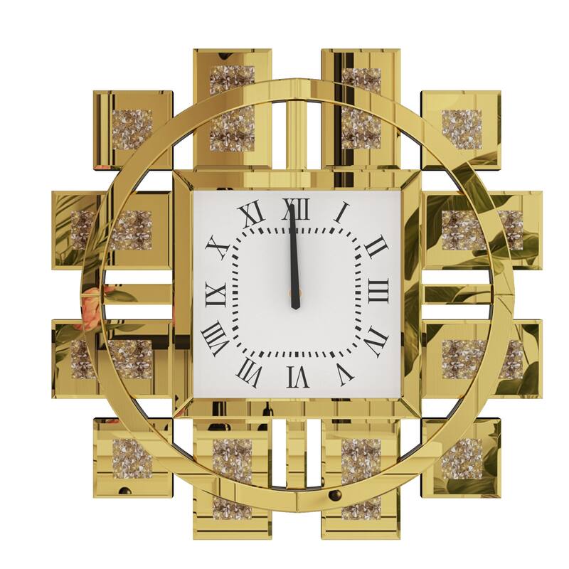 Gold/Silver Irregular Luxury Mirrored Wall Clock w/Crushed Diamond Inlay - 23.62x23.62 inch