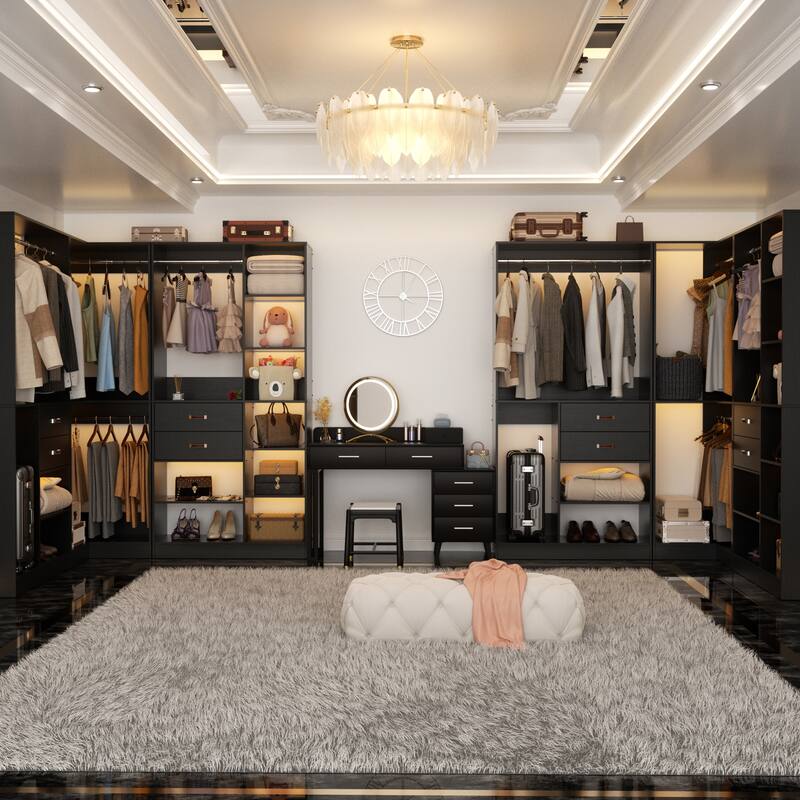 Rackcog Freestanding Closet Organizer with Hanging Rod, Closet System Wardrobe with Wood Drawers