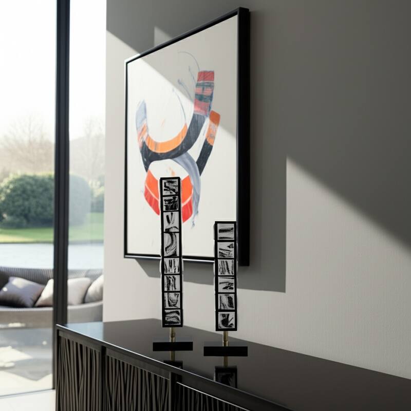 Resin Geometric Column Sculptures with Rectangle Base (Set of 2) - 6" x 6" x 21"