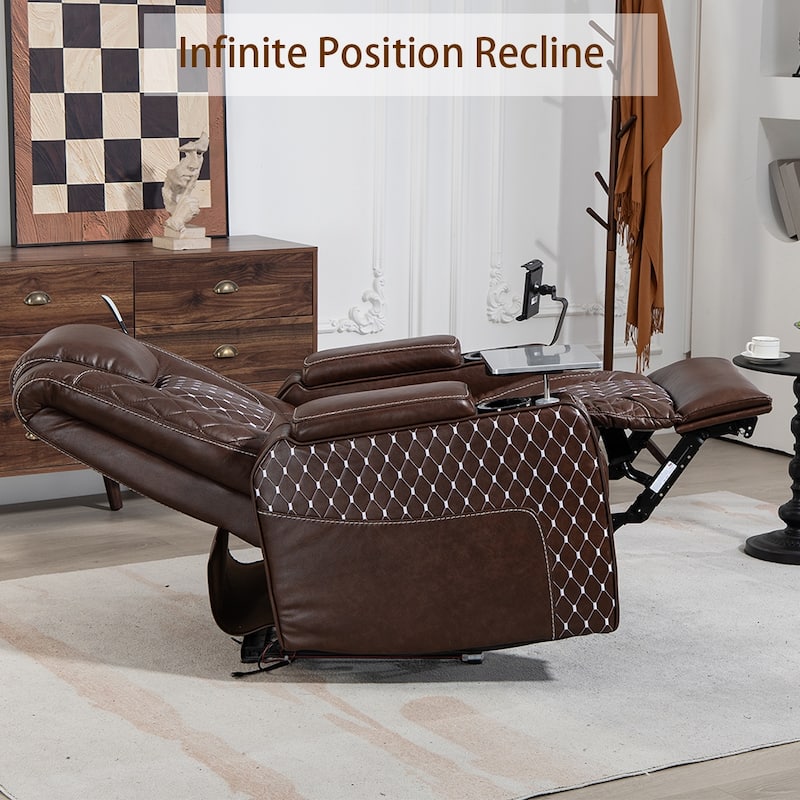 Zero Gravity Power Recliner, PU Recliner with Cup Holder/ Laptop Table /Phone Holder/ Light/ LED