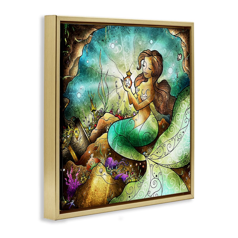 Stupell Detailed Nouveau Mermaid Framed Floater Canvas Wall Art Design By Mandie Manzano