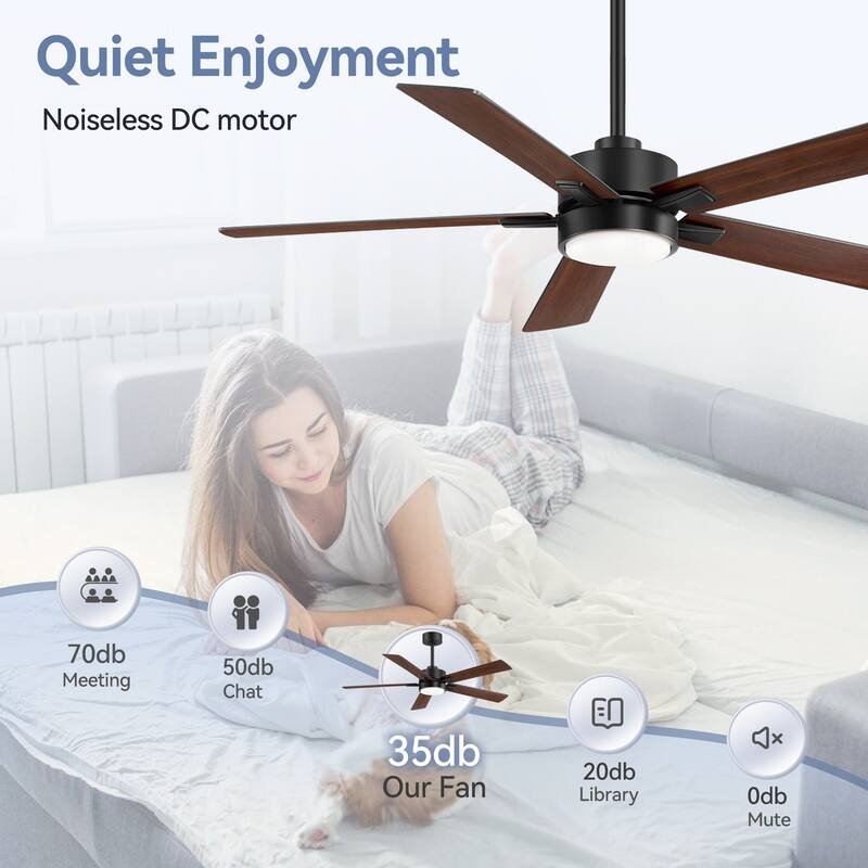 52 Inch Integrated Ceiling Fan with LED Light and Remote(5-Blades)