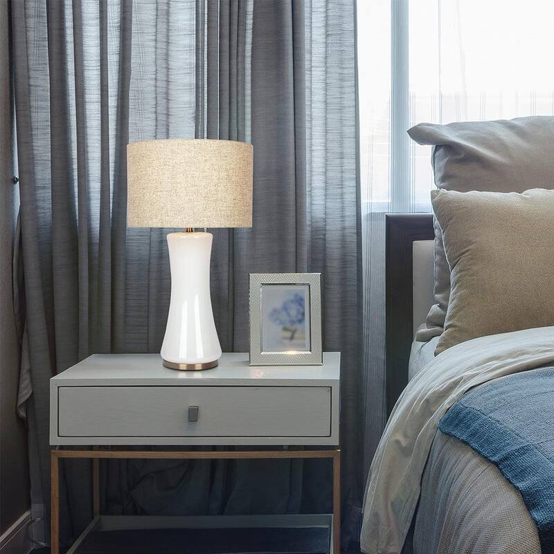 Cascade Glass Lamp Golden Base Off White Glass Table Lamp - Beige,Gold,White