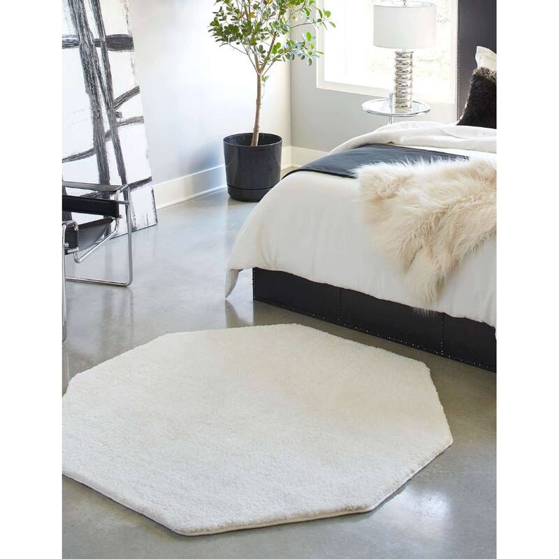 Solid/Striped Zoit Collection Area Rug - 5'x5' Octagon - Snow White