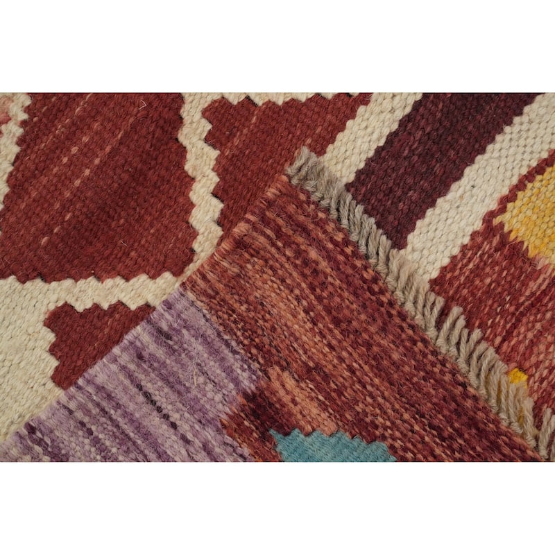 Hand Woven Oriental 100% Wool Carpet Southwestern Tribal Multi-Colored Kilim Area Rug - 9' 8'' X 6' 8''