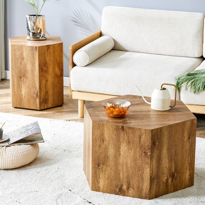 Modern hexagonal coffee table 2 piece set