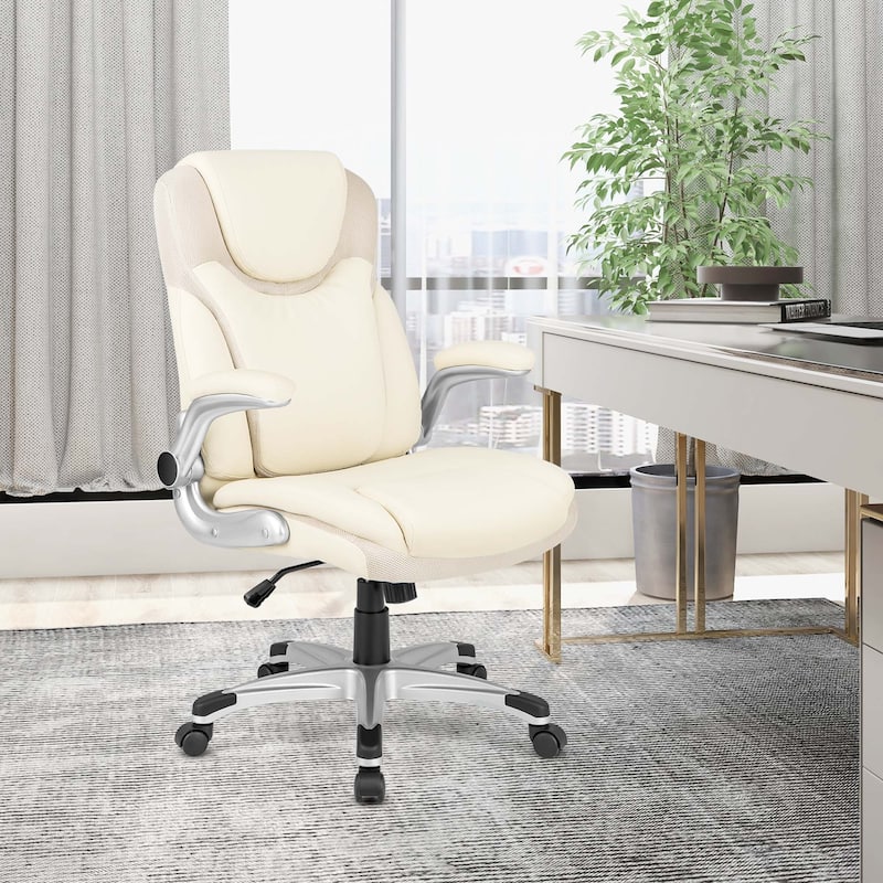 Costway Ergonomic Office Chair PU Leather Executive Swivel with - See Details