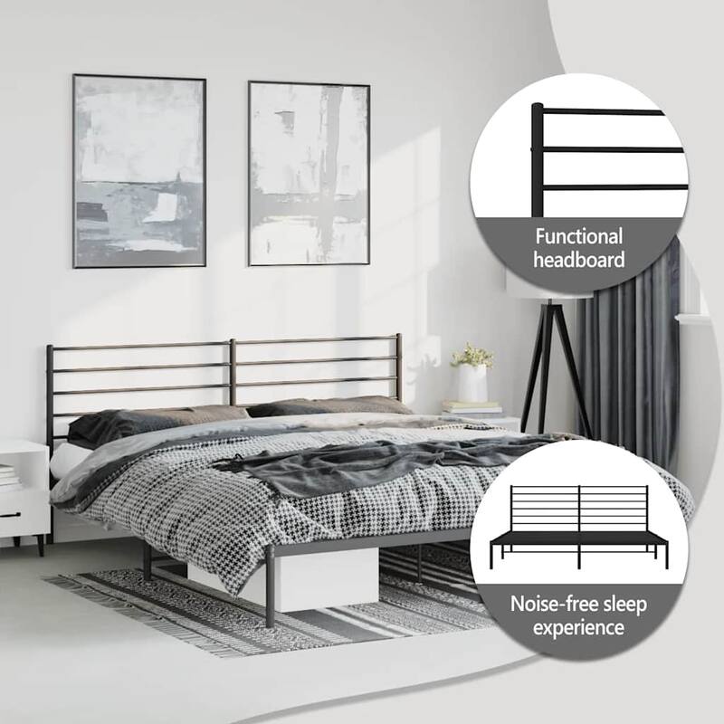 vidaXL Metal Bed Frame with Headboard, No Mattress