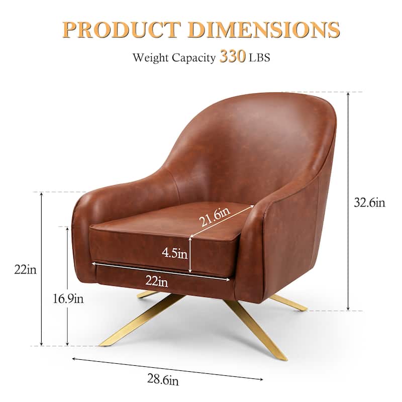 Faux Leather Sofa Chair Upholstered Swivel Accent Chair Mid-century Modern Armchair