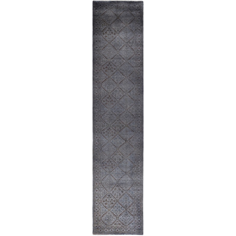 Overdyed One-of-a-Kind Hand-Knotted Area Rug - Gray - 2' 6" x 11' 10"