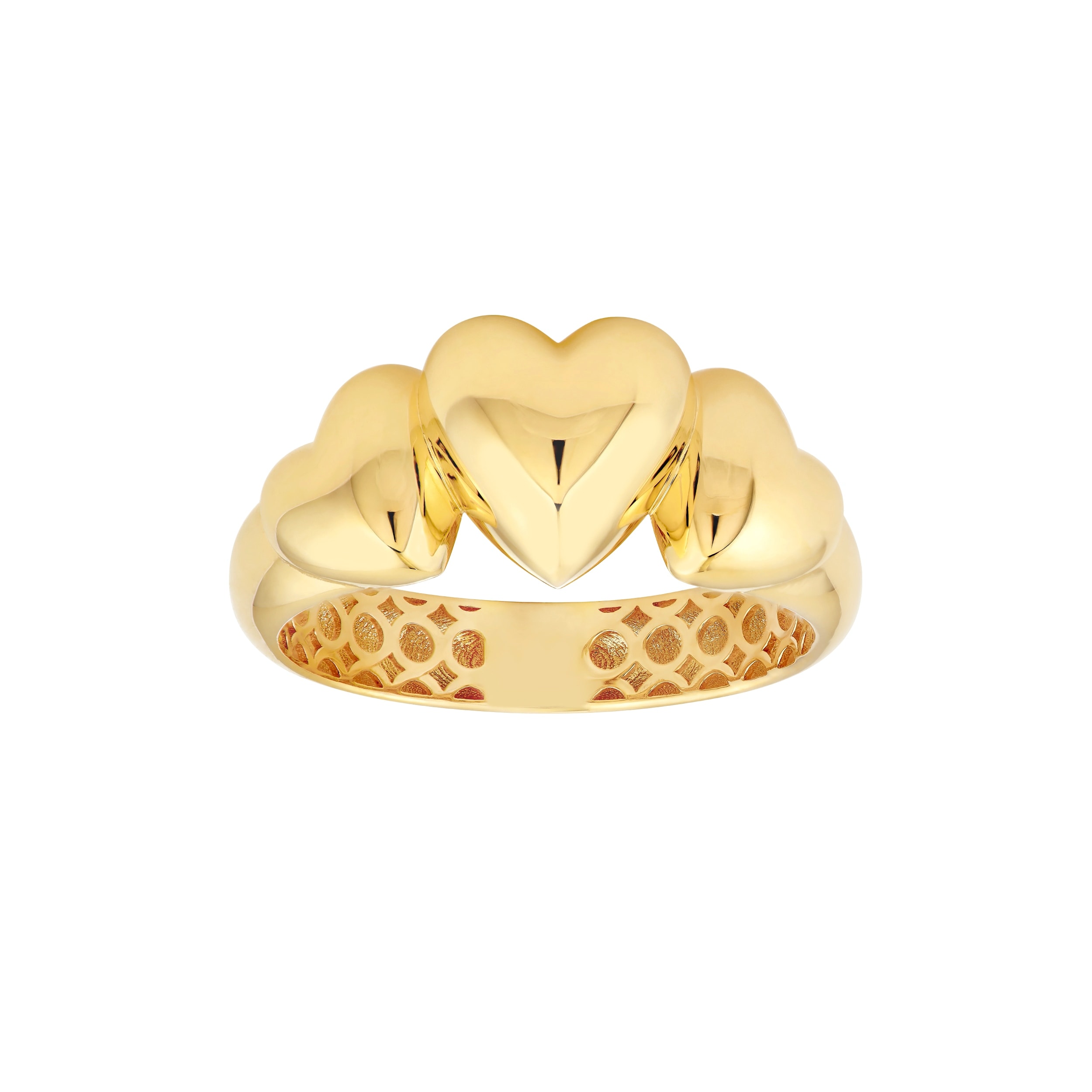 Curata 14k Yellow Gold 10mm Triple Puffed Heart Band Ring