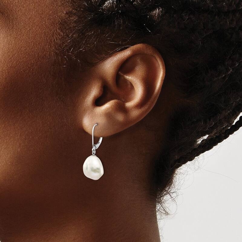 Curata 14k White Gold Keshi White Freshwater Cultured Pearl Dangle Earrings (13-15x29.41mm)
